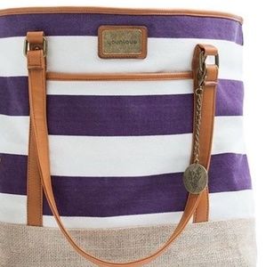 Striped purple canvas + burlap purse or beach tote